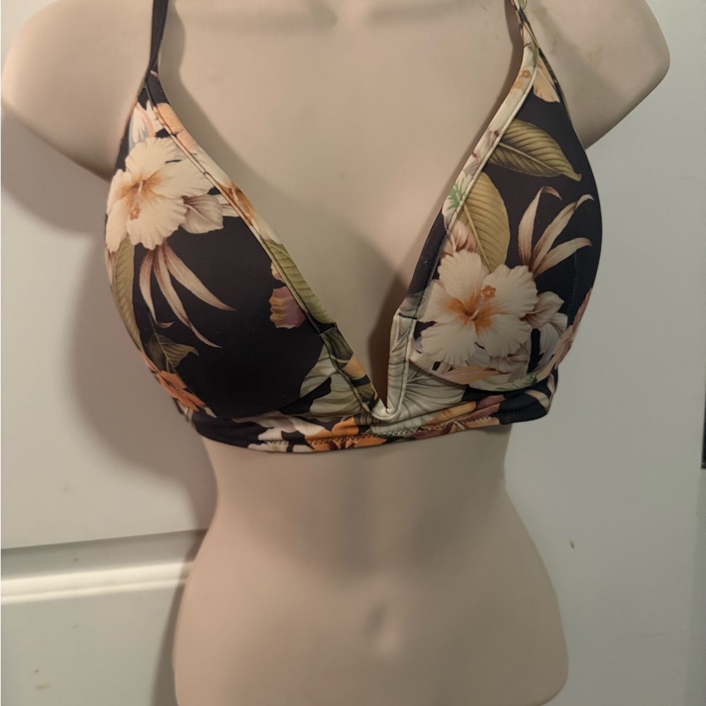 Shade & Shore Floral Bikini Top - Cream, Gray and Green
